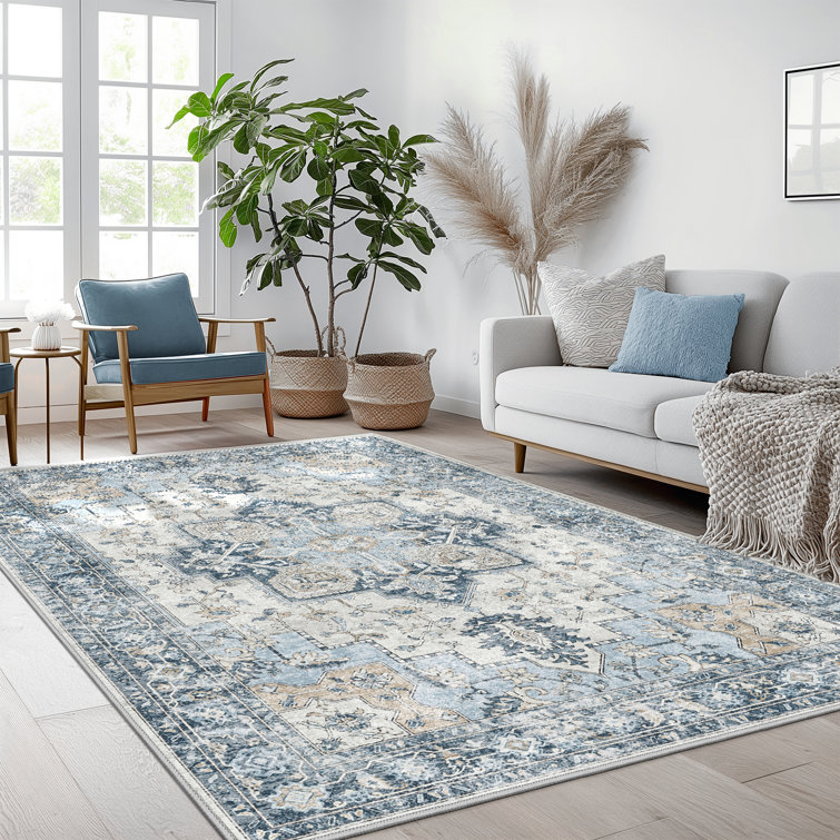 RoehitArea Rug for Living Room Machine Washable Rugs Non-slips Blue Rugs