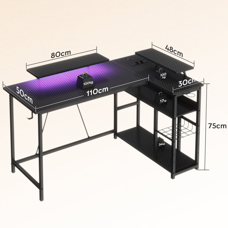 L-Shaped Metal Base Computer Desk