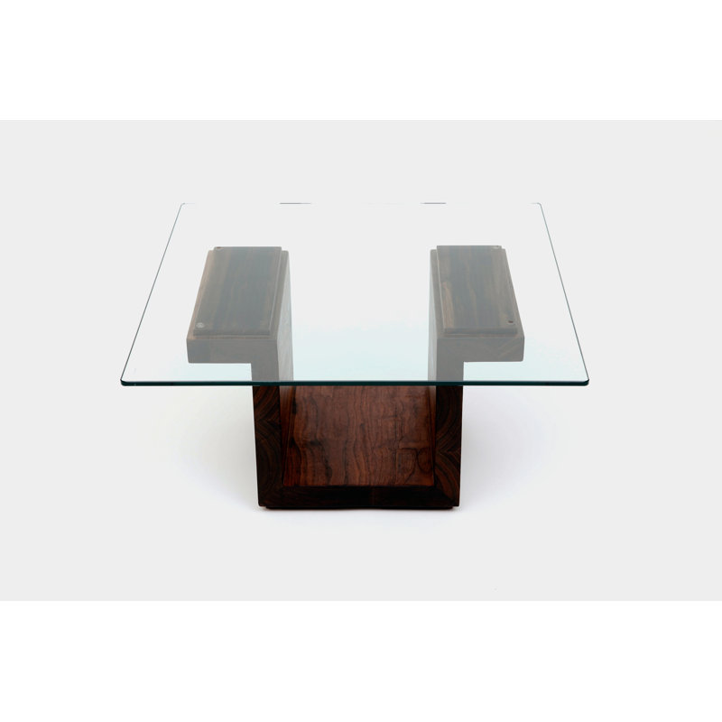 Glass Top Solid Wood Base Dining Table, Walnut