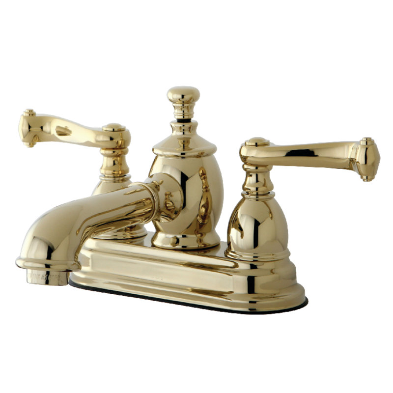 Kingston Brass Royale Two-Handle 3-Hole Deck Mount 4" Centerset Bathroom Faucet with Brass Pop-Up, Polished Brass