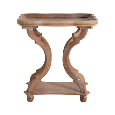 Natural Fir Wood End Table with Hourglass Base & Lipped Top - French Country Accent Side Table for Living Room