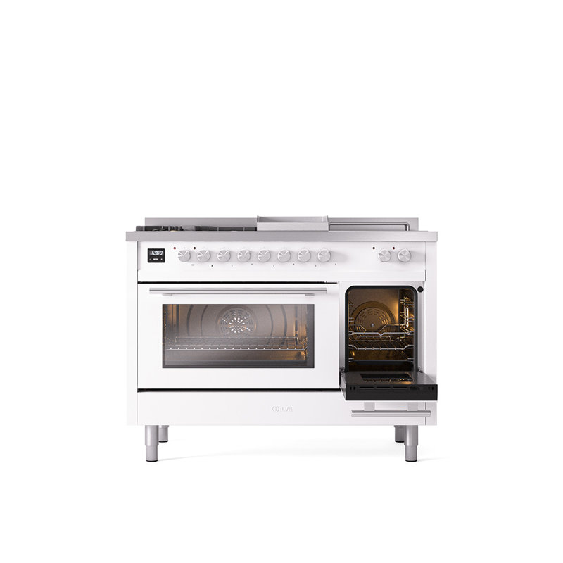 ILVE ProfessionalPlus II 48 Dual Fuel Range, knobs, White, Liquid Propane
