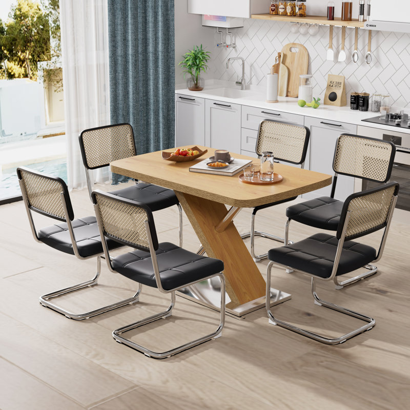 Modern Expandable Space-Saving Dining Table Set, Black, Natural