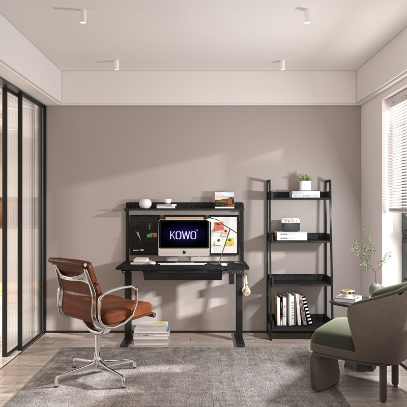 Bureau debout à hauteur réglable électrique Larreon, H 47,2 po x l 48 po x P 24 po, Noir, Bureau avec panneau arrière