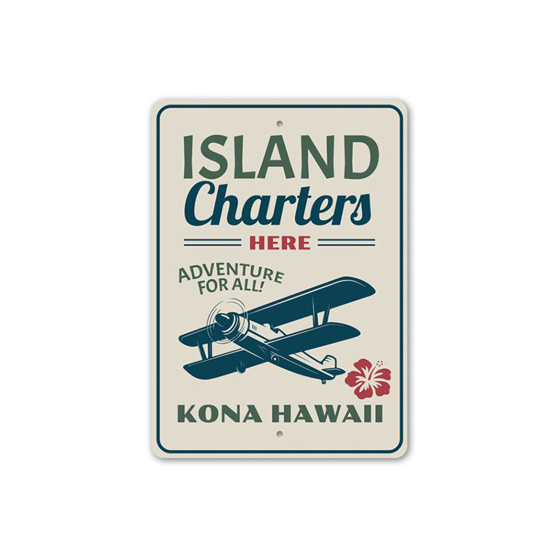 Enseigne en aluminium Island Charters, H 18 po x l 12 po x P 0,06 po