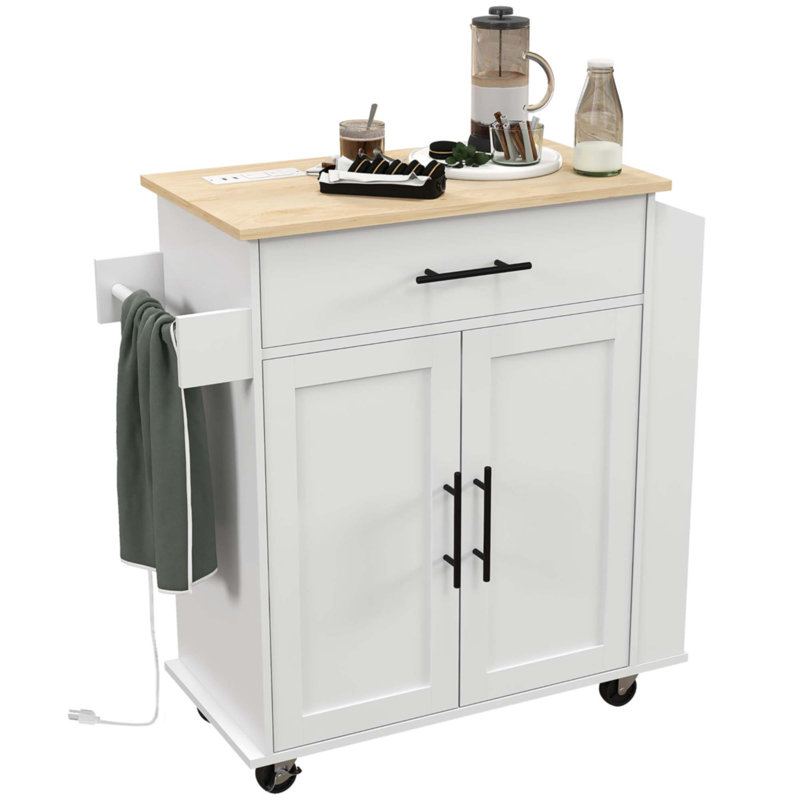 Kitchen Island With Storage, Rolling Kitchen Cart With AC Outlets And USB Ports, White