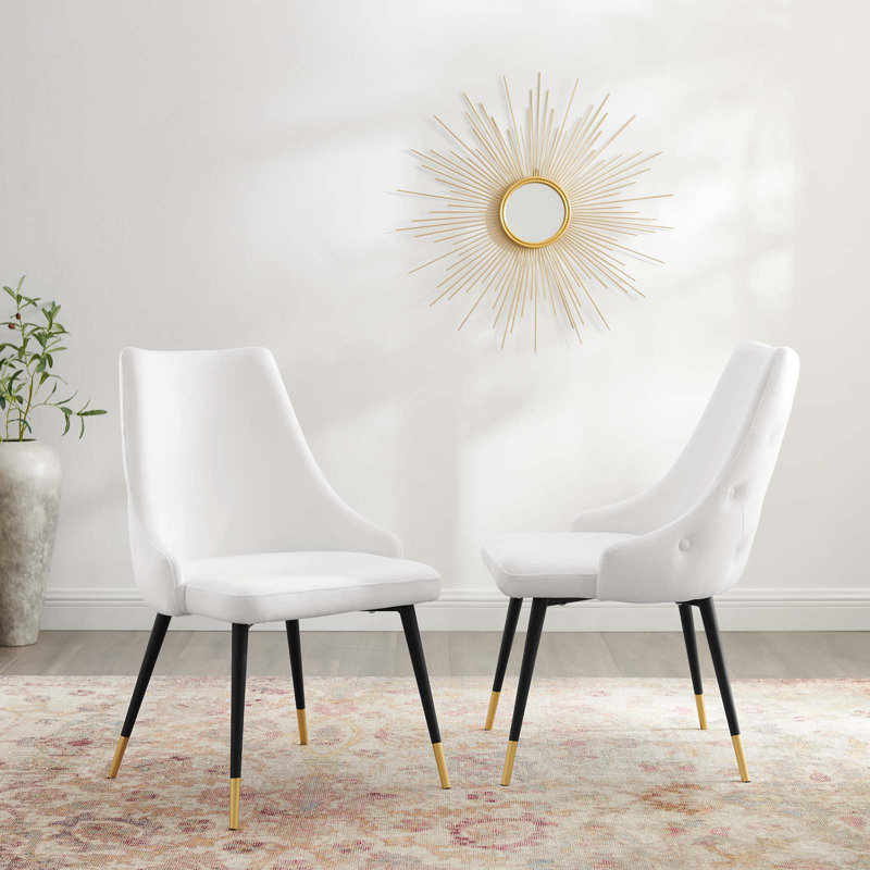 Adorn Button-Tufted Velvet Dining Chair, White