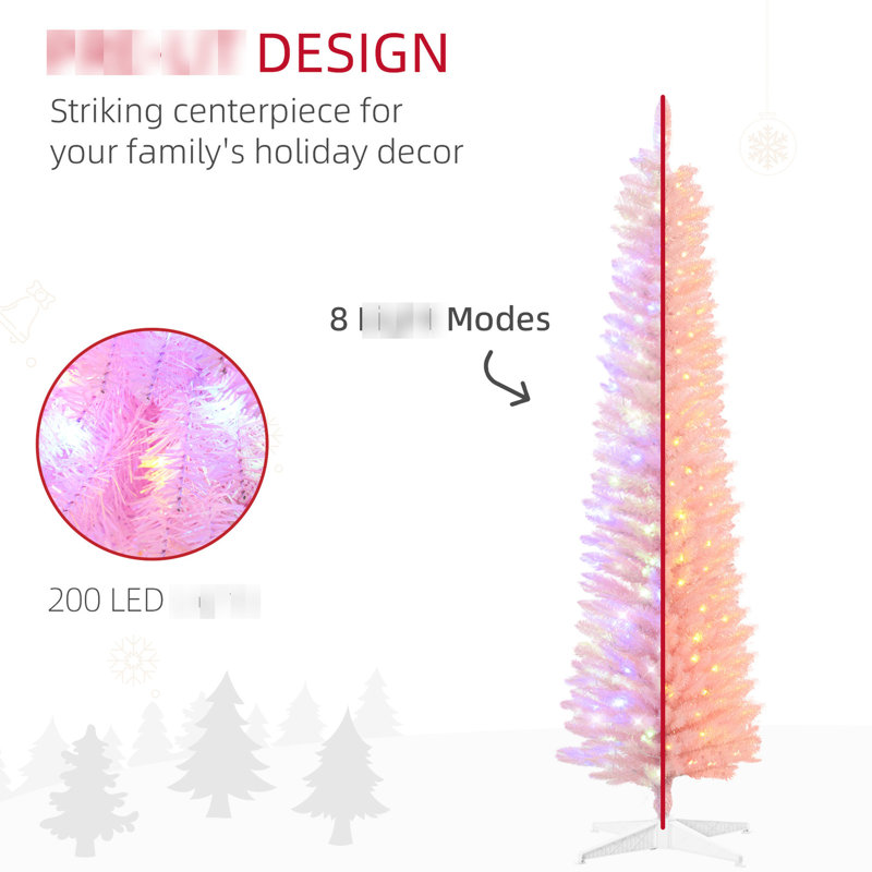 Arbre rose 200 lumières 200 pi avec 360 branches et lumières scintillantes de Noël