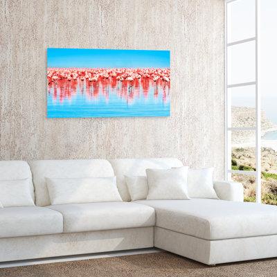 « flamant rose troupeau », impression sur verre