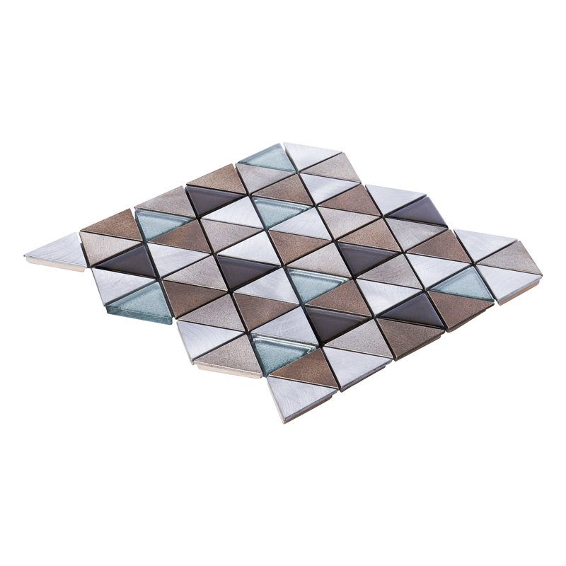 Black Gray Modern Pattern Metal Aluminum Crystal Glass Blended Triangle Mosaic Sheet Tile By Modket, Brown/Metallic