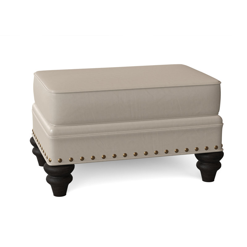 Carrado Leather Ottoman, Aline Light Gray Stonewash Genuine Leather, Cobblestone, French Natural