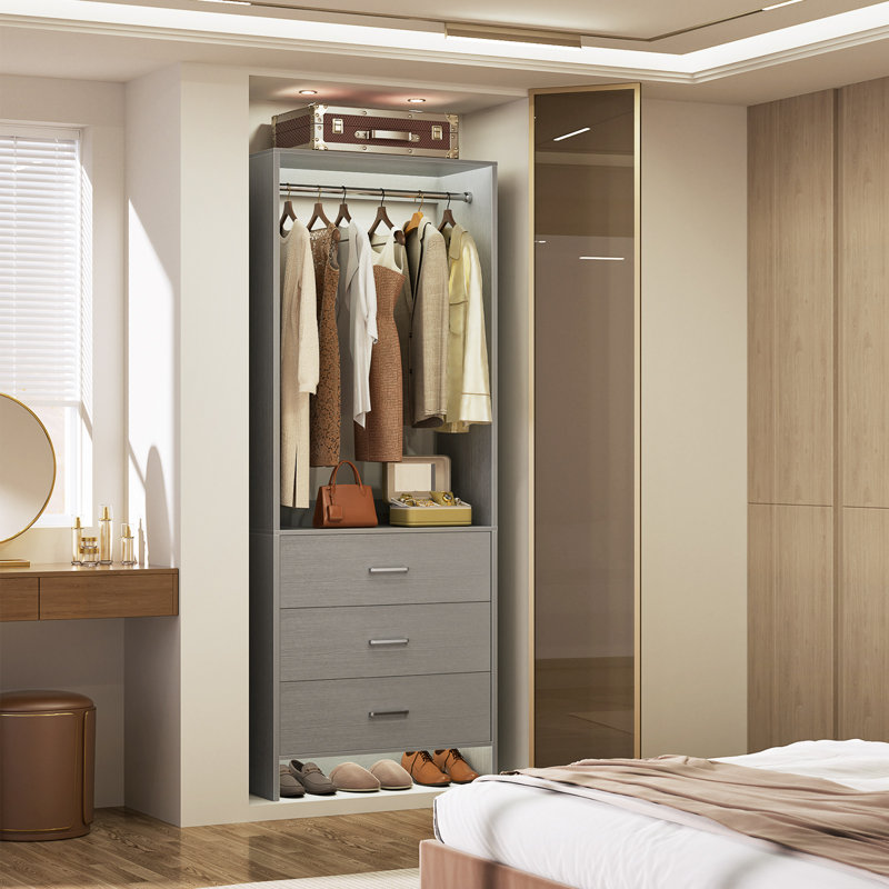 24'' W Closet System with Wooden Drawers, Gray