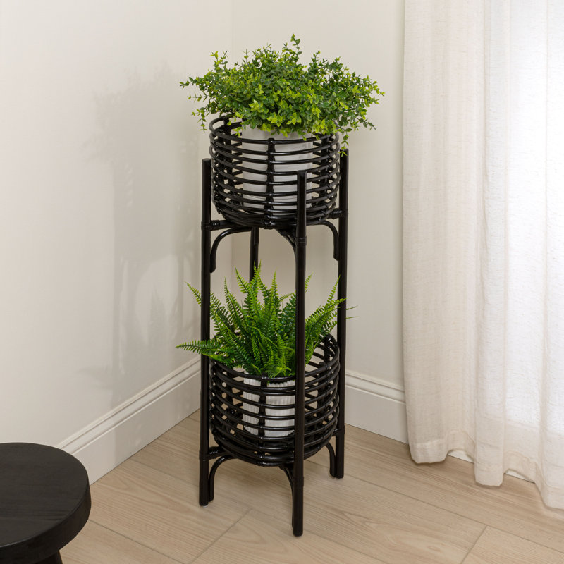 Support à fleurs d'intérieur en rotin à deux niveaux 33,5 po Zachariah, Noir