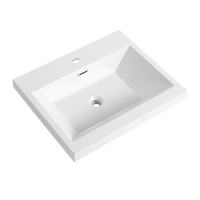 Lavabo de salle de bain de 24 po en résine, blanc brillant, offrant un lavabo élégant pour la salle de bain, présentant un aspect moderne et durable