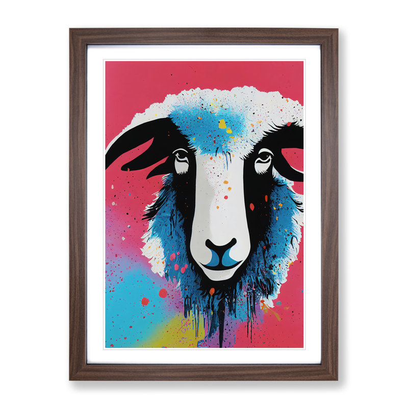 Sheep Drip No.1 Abstract - Single Picture Frame Painting, 46cm H x 34cm W x 2cm D, Brown Framed