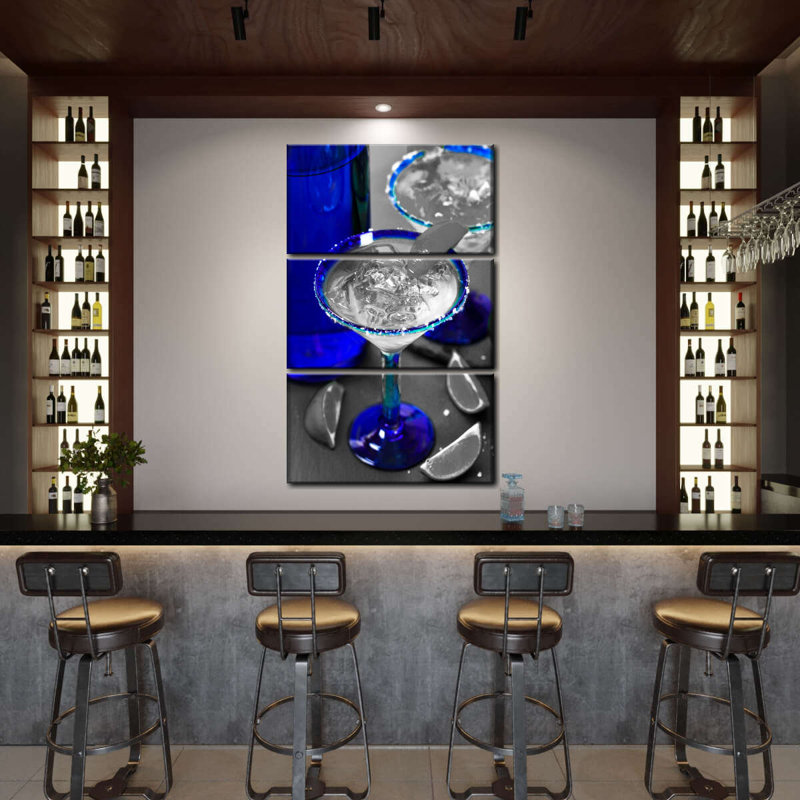 " Blue Drinks Pop " by SodaPopArt 3 - Pieces, 24" H x 38" W x 1.25" D