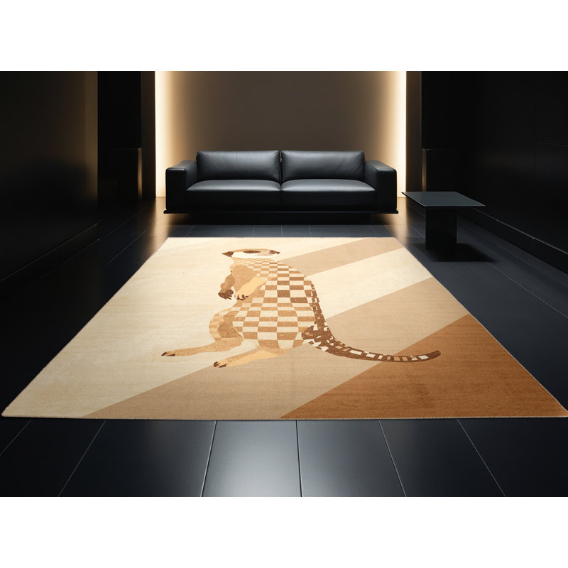 Machine Washable Ozgur Meerkat Casual Checkered Rug in Beige – Beige Binding, 7x10