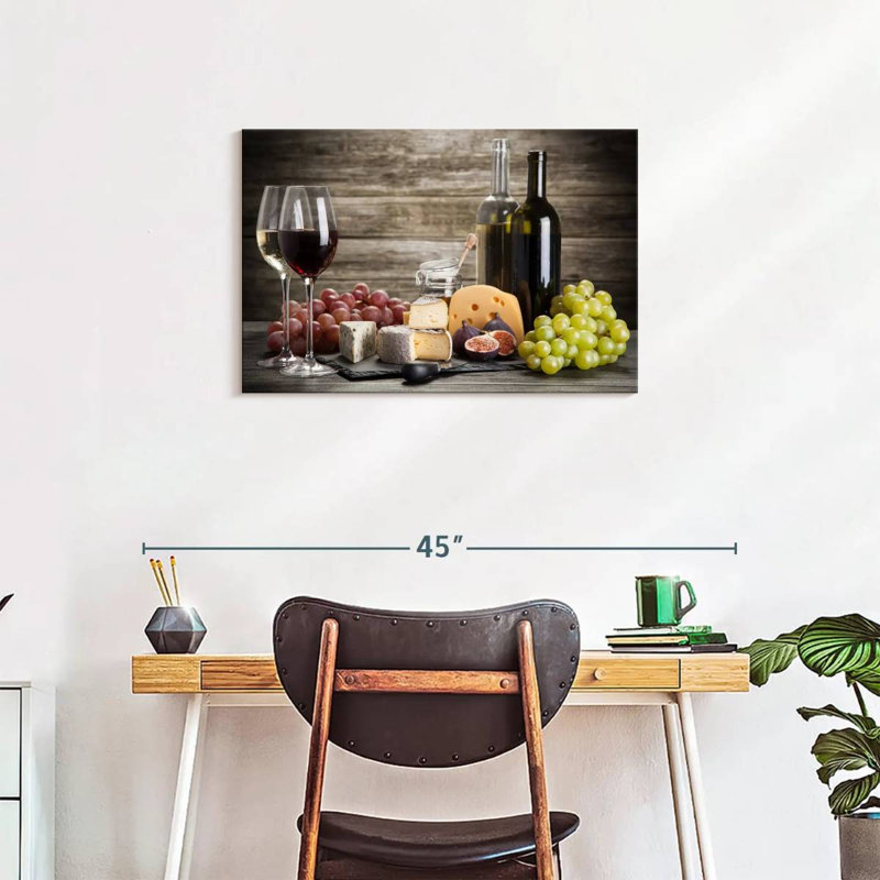 «Wine And Alco Wine And Cheese Jumelage», reproduction sur toile, H 20 po x l 30 po x P 1,25 po