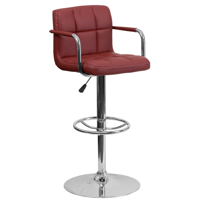 Burgundy Adjustable Height Swivel Bar Stool with Chrome Base