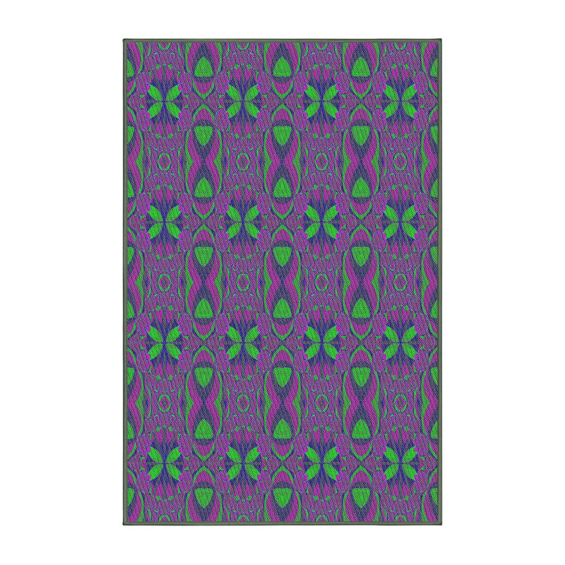 Violet géométrique/Tapis décoratif vert, Rectangle 7 pi x 10 pi