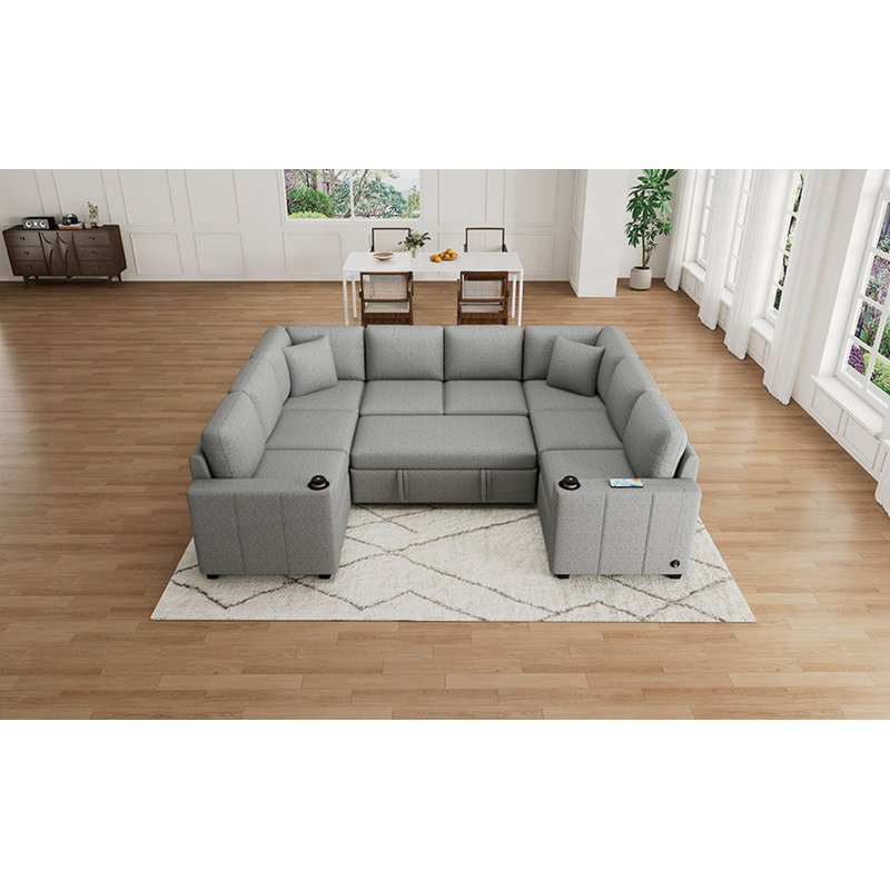 107.1" Sectional Sofa Convertible Pull-Out Sofa Bed, Gray