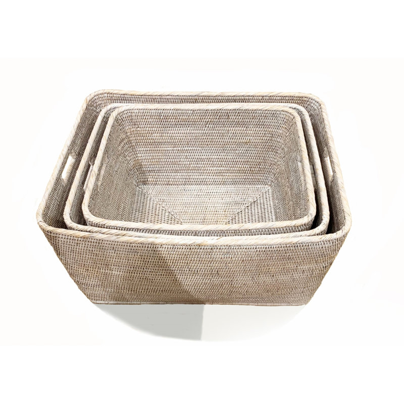 Wicker Decorative Basket Set, White Wash