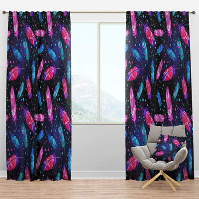 Pattern with Painted Bird Feathers - Bohemian Curtain - Velvet Room darkening - 1 panel