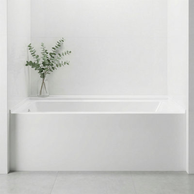 60" Modern Alcove Acrylic Bathtub with Integral Front Apron, 46-Gallon Capacity, Ergonomic Sloped Backrest, Glossy White
