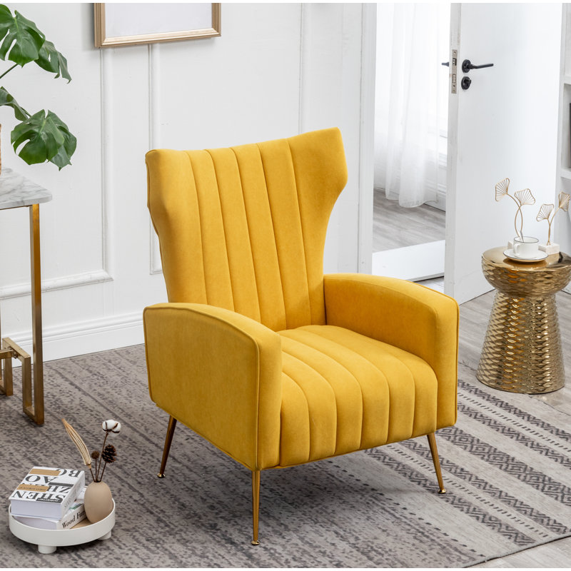 Milana 27" Wide Velvet Wingback Chair, Yellow Velvet