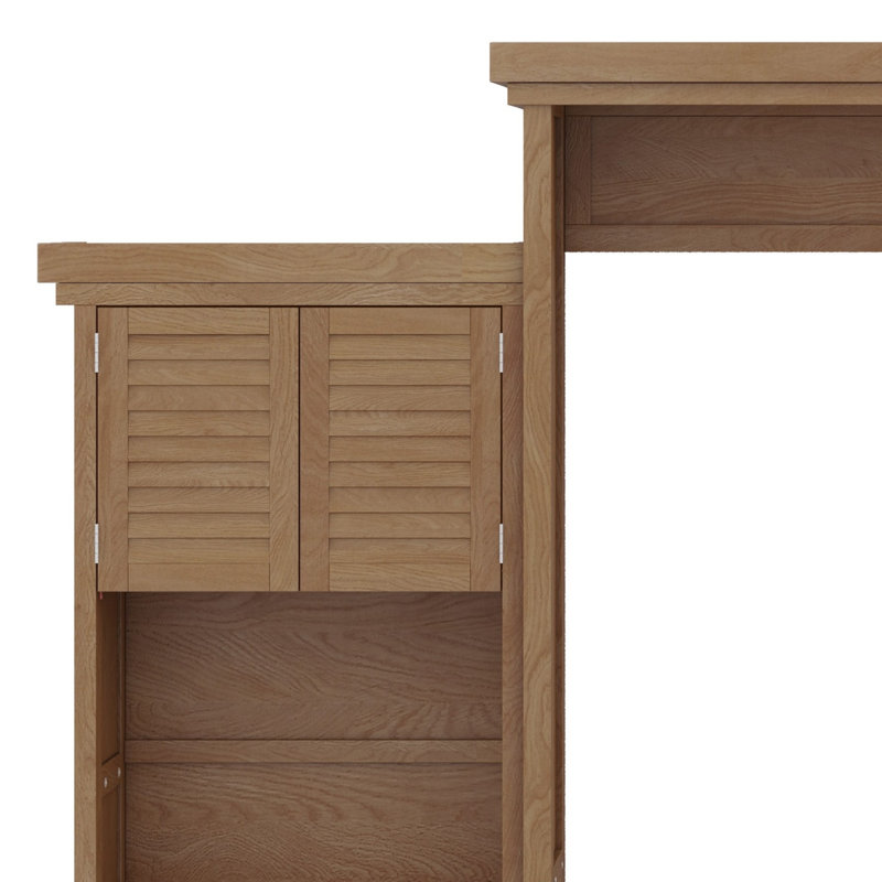 Lit escamotable avec plusieurs tablettes de rangement et décoration à persiennes, Bois