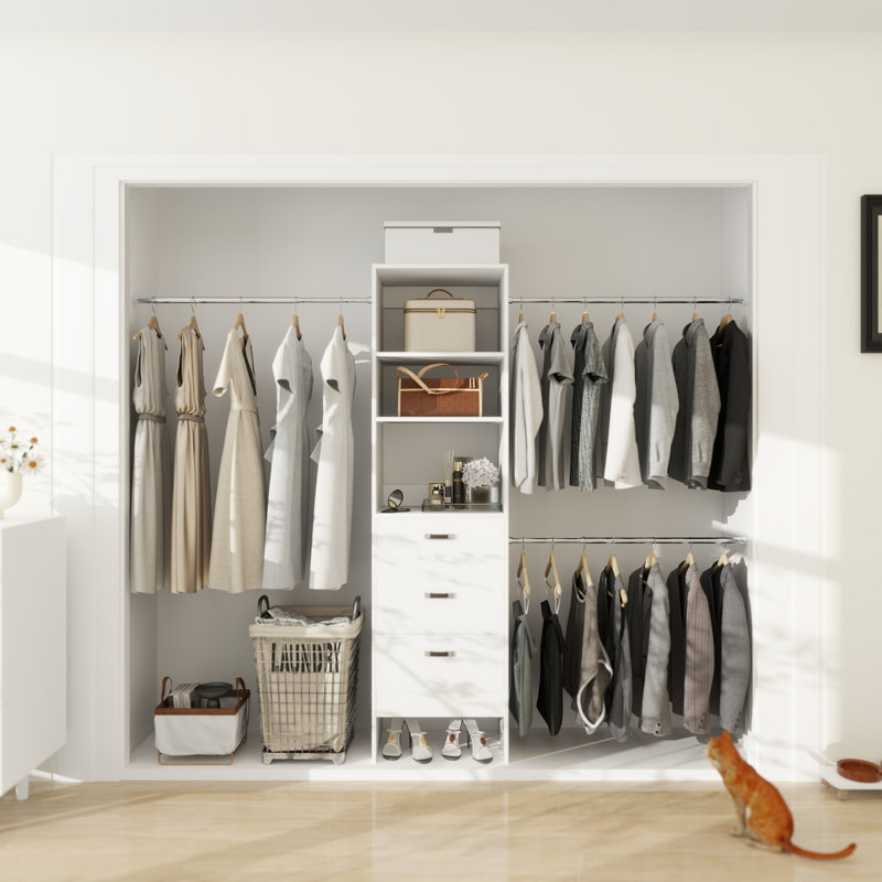 Jeremyiah 21''-96'' Closet System with 3 drawers(can be cut to fit), White