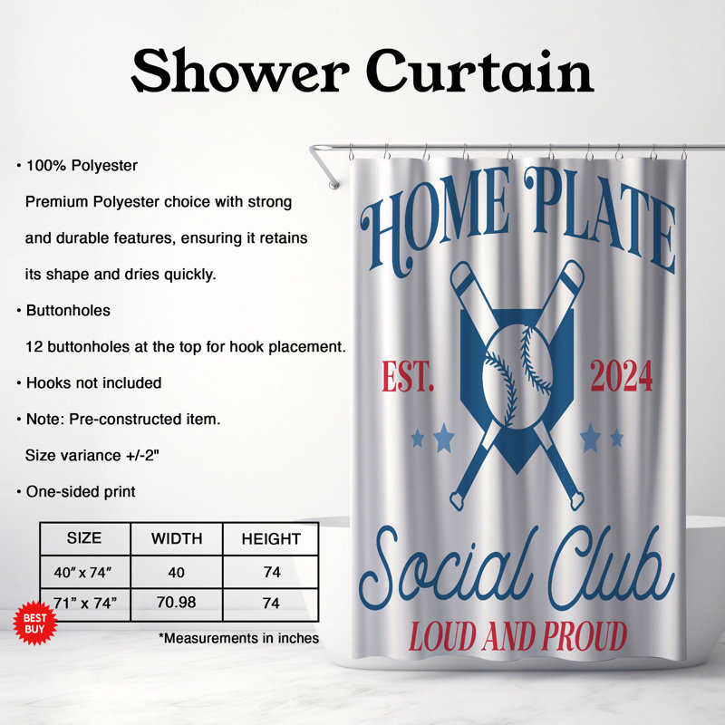 Swing for the Fences - Rideau de douche standard 1 pièce, H 74 po x l 40 po