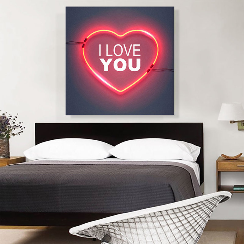 «I Love You Neon Heart», reproduction d'art textuel sur toile tendue, H 36 po x l 36 po x P 0,75 po
