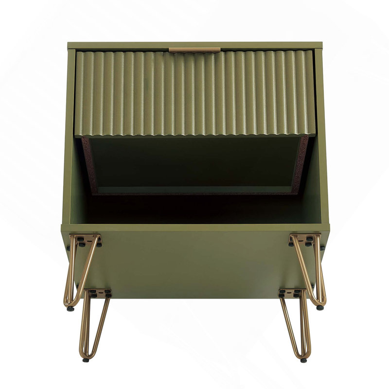 Table de chevet cannelée 20 po Dumbo en vert olive (1 tiroir) Dumbo, Vert olive / doré
