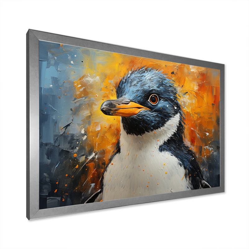 «Curious Penguin Portraits I», reproduction sur toile, Cadre photo argenté, H 16 po x l 32 po x P 1 po