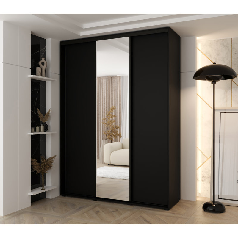 3 Door Manufactured Wood Wardrobe, Black, 235" H x 170" W x 45" D