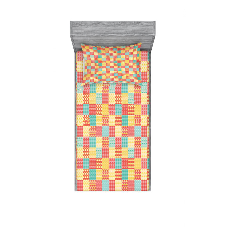 Microfiber Patchwork Sheet Set, Twin Sheet Set with Fitted Sheet