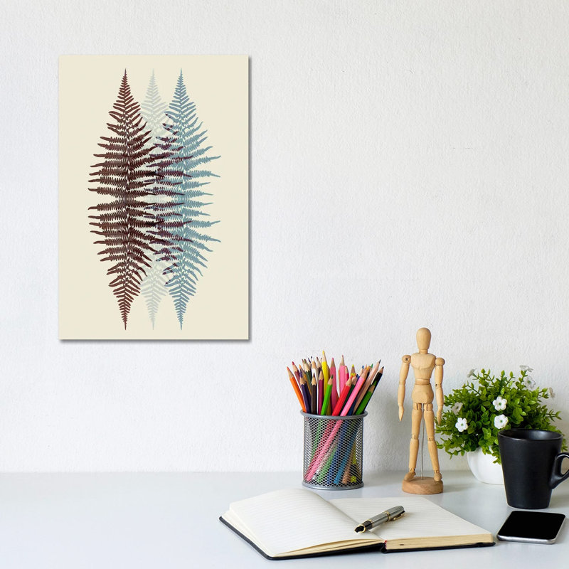Chocolate And Teal Fern Pattern by Alyson Fennell - Wrapped Canvas Print, 20.32 cm H x 30.48 cm W