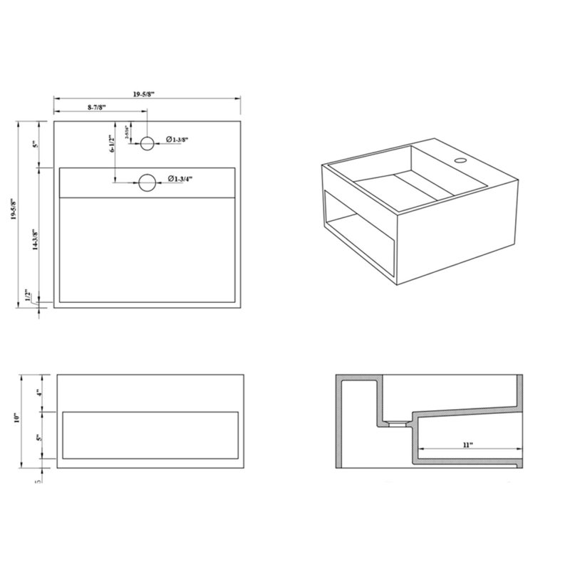 Kingsman Hardware 19.63 " Solid Surface Square Bathroom Sink