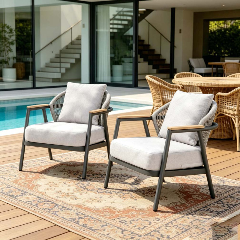 Fauteuil club d'extérieur en corde, Gris - 2