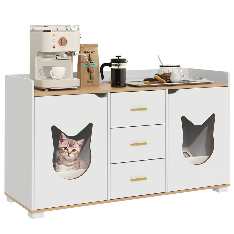 Tucker Murphy Pet Cat Litter Box Enclosures with Drawers For 2 Cats