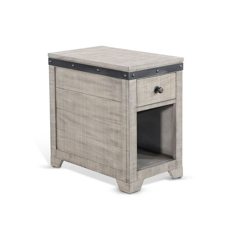 Table de bout, tiroirs et tablette Nelly, acajou gris alpin de 25 po