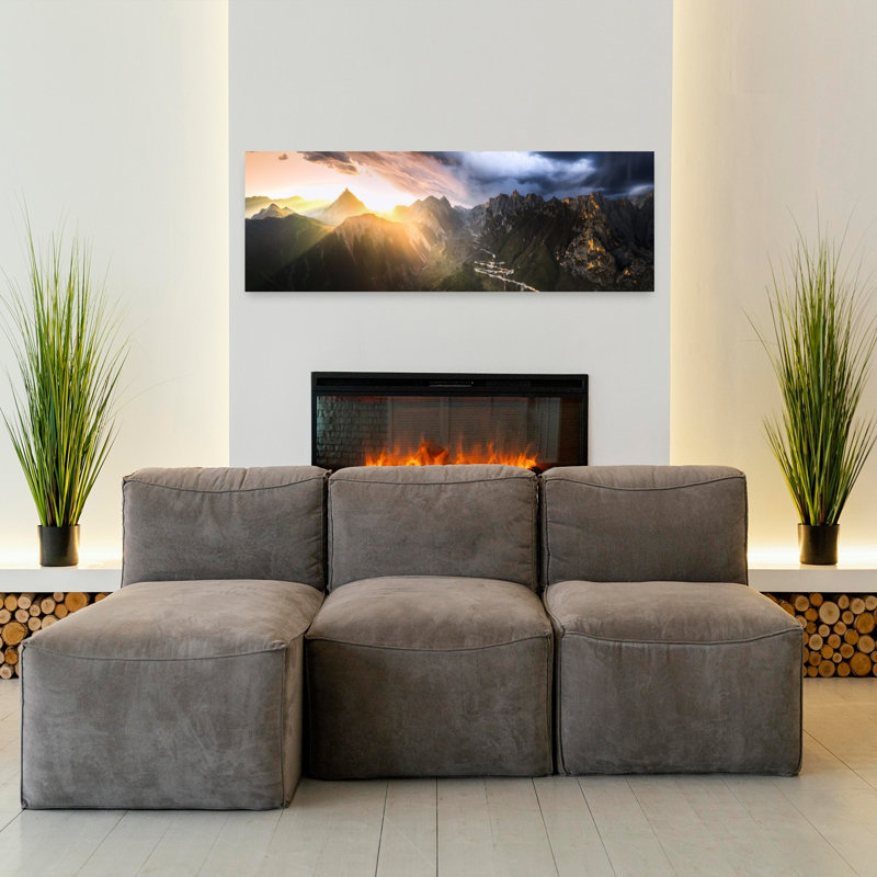 «Golden Valley Road», art dramatique abstrait contemporain, paysage de montagne, H 16 po x l 48 po
