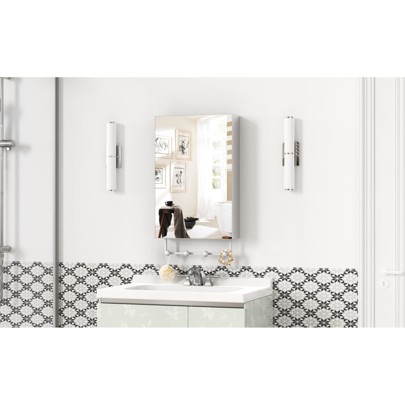 Armoire à pharmacie murale argentée 16 po x 24 po avec charnières silencieuses, tablettes multiples, formaldéhyde - miroir en aluminium réglable facile à installer pour l'organisation