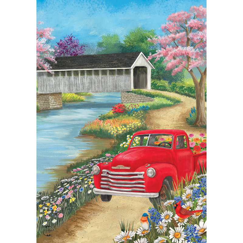 Drapeau de printemps avec pont couvert