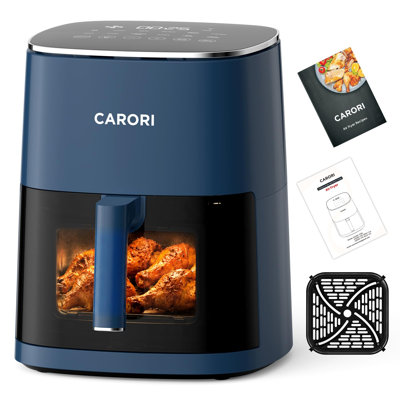 Friteuse à air bleue de 6 pintes avec fenêtre de visualisation, 12 programmes prédéfinis et personnalisable, ventilateur à 11 pales de 1700 W, cuisson croustillante à 400 °F (204 °C).