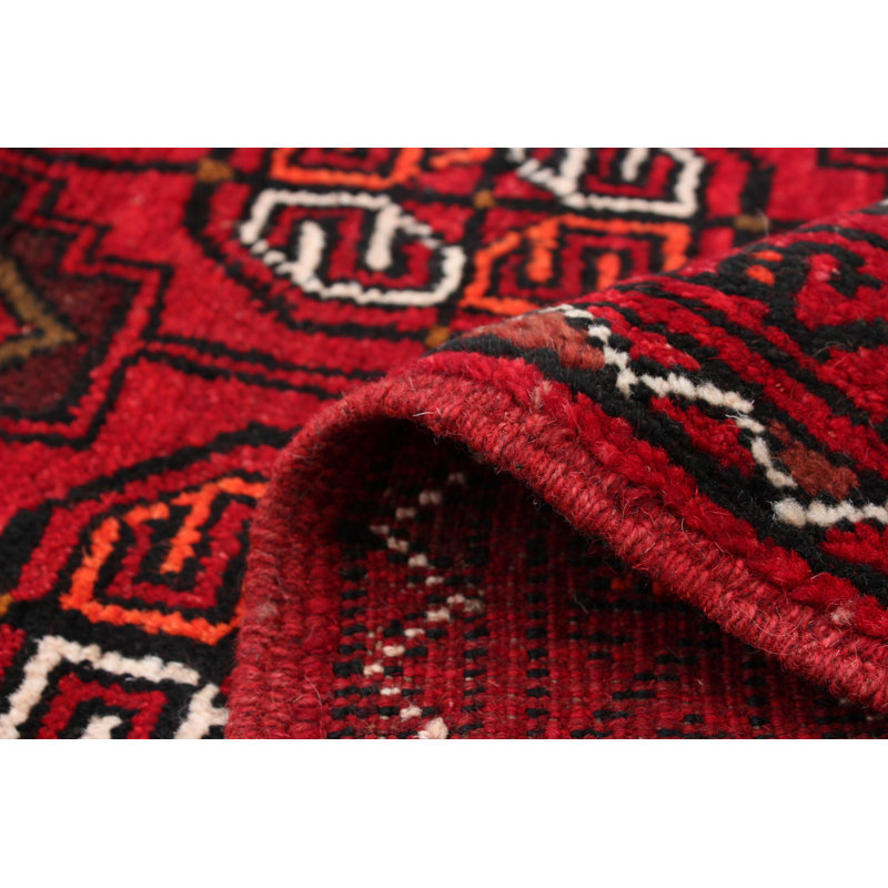 Tapis décoratif en laine rouge noué à la main 3 pi 6 po x 5 pi 10 po one-of-a-kind Boyanka
