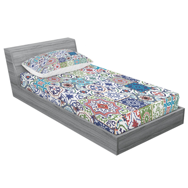 Microfiber Geometric Sheet Set, Twin XL Sheet Set with Fitted Sheet