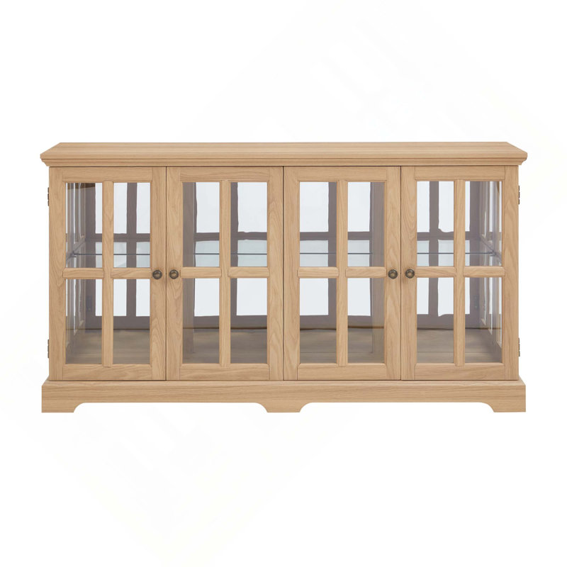 Vitrine à DEL avec vitrine antique avec portes en verre et tablettes réglables, Chêne