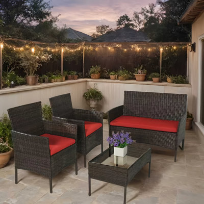All-Weather Wicker Patio Furniture 4 PCS Set PE Rattan Bistro Loveseat & Table With Soft Cushions- Outdoor Conversation Set,Patio Furniture Outdoor